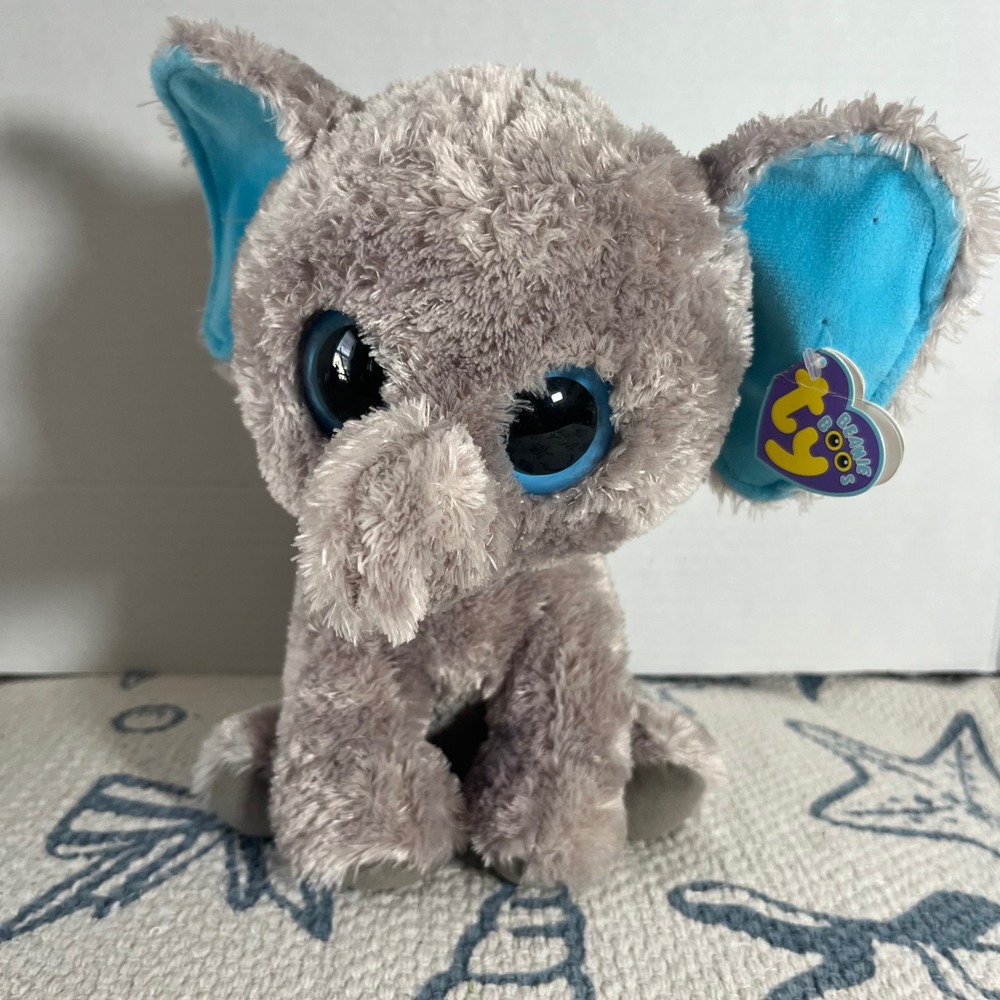 Ty Beanie Boos Peanut the Elephant Grey Blue Eyes Plush Stuffed Animal March 22